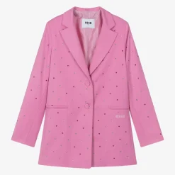 MSGM Coats & Jackets*Girls Pink Viscose Rhinestone Blazer