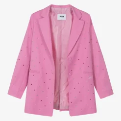 MSGM Coats & Jackets*Girls Pink Viscose Rhinestone Blazer