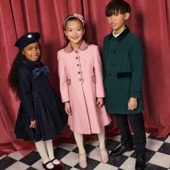 Ancar Coats & Jackets*Girls Pink Wool & Velvet Coat