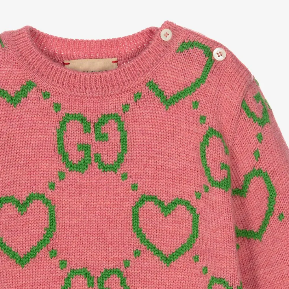 Gucci Tops*Girls Pink Wool GG Sweater