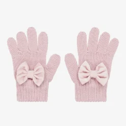 Catya Gloves & Mittens*Girls Pink Wool Knit Bow Gloves