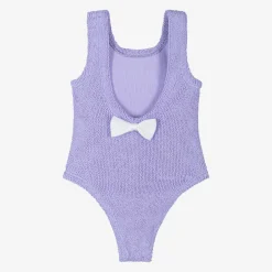Hunza G Swimwear*Girls Purple Bow Crinkle Swimsuit
