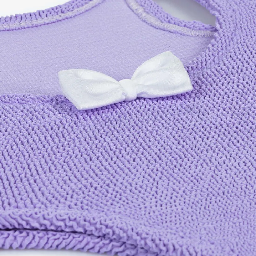 Hunza G Swimwear*Girls Purple Bow Crinkle Swimsuit