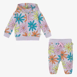 Stella McCartney Kids Tracksuits*Girls Purple Cotton Flower Print Tracksuit