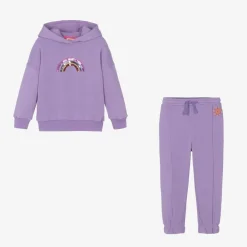 Joyday Tracksuits*Girls Purple Cotton Sequin Rainbow Tracksuit
