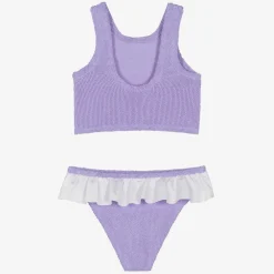 Hunza G Swimwear*Girls Purple Crinkle Frill Bikini Lilac