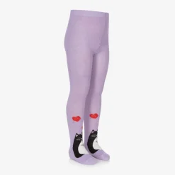 Wauw Capow Tights|Tights*Girls Purple Organic Cotton Cat Tights