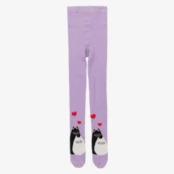 Wauw Capow Tights|Tights*Girls Purple Organic Cotton Cat Tights