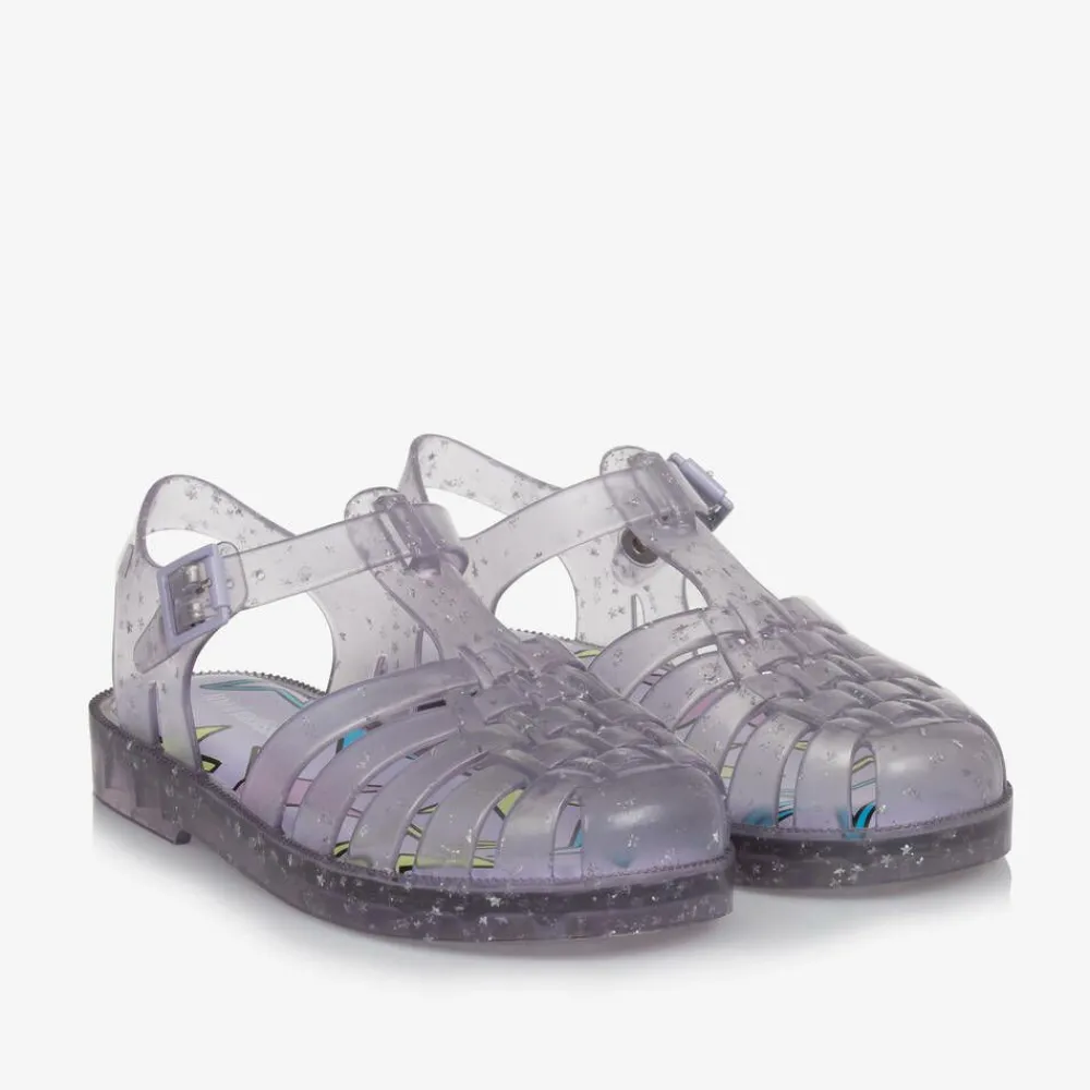Mini Melissa Jelly Shoes|Jelly Shoes*Girls Purple Star Glitter Jelly Sandals
