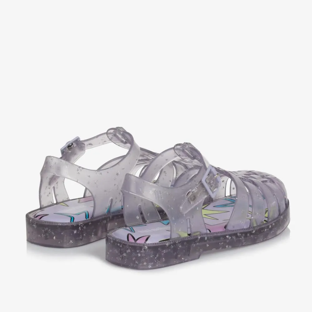 Mini Melissa Jelly Shoes|Jelly Shoes*Girls Purple Star Glitter Jelly Sandals