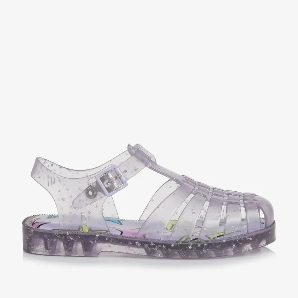 Mini Melissa Jelly Shoes|Jelly Shoes*Girls Purple Star Glitter Jelly Sandals