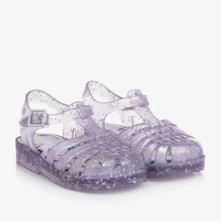 Mini Melissa Jelly Shoes|Jelly Shoes*Girls Purple Star Glitter Jelly Sandals