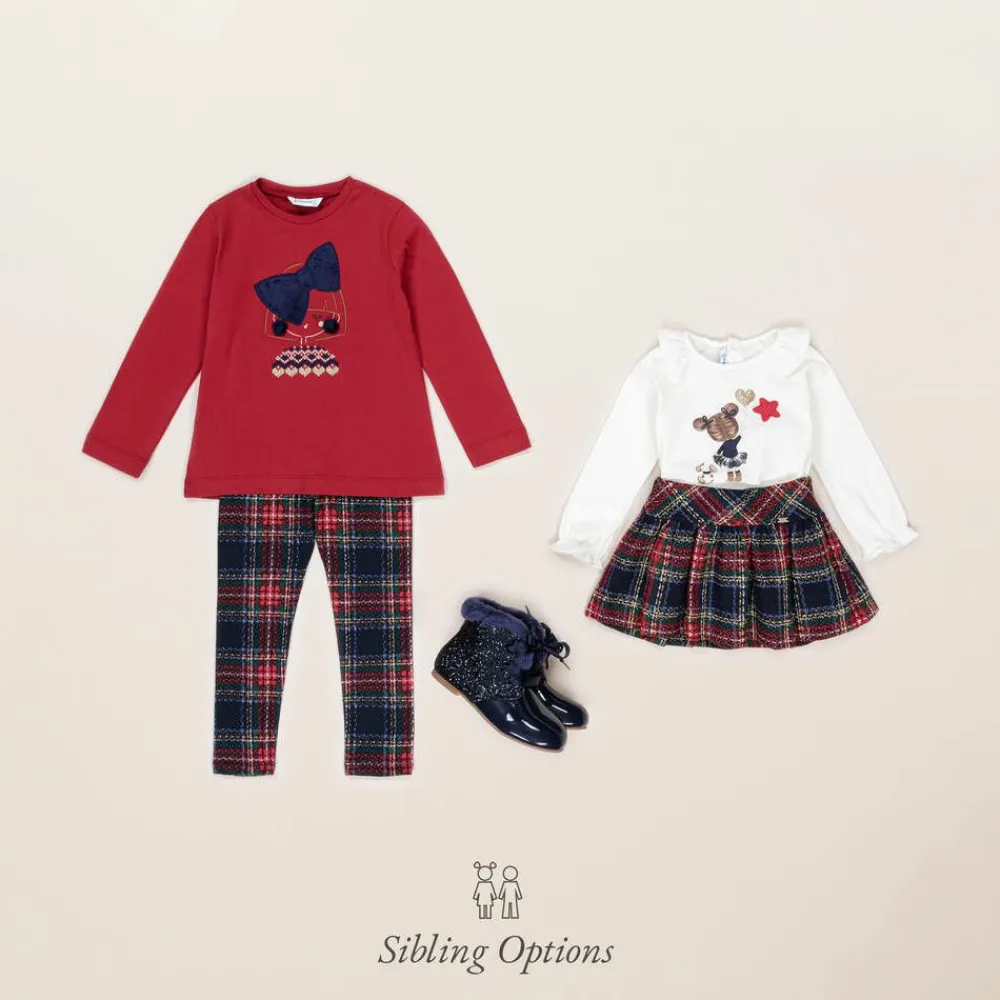 Mayoral Outfit Sets*Girls Red & Blue Check Skirt Set