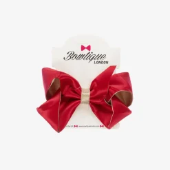 Bowtique London Hair Accessories*Girls Red & Gold Satin Bow Hair Clip (11cm)