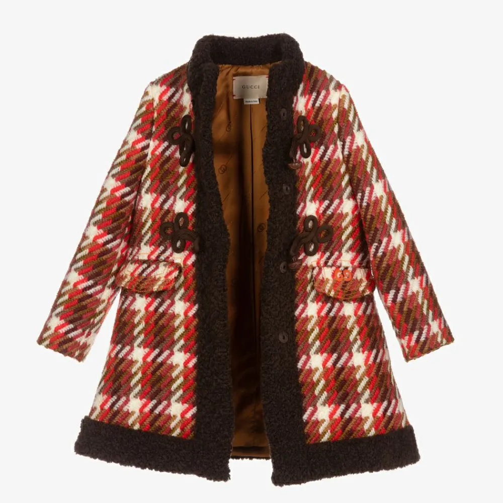 Gucci Coats & Jackets*Girls Red Check Wool Coat