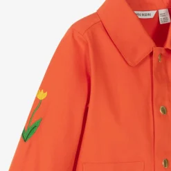 Mini Rodini Coats & Jackets*Girls Red Cotton Embroidered Flower Jacket