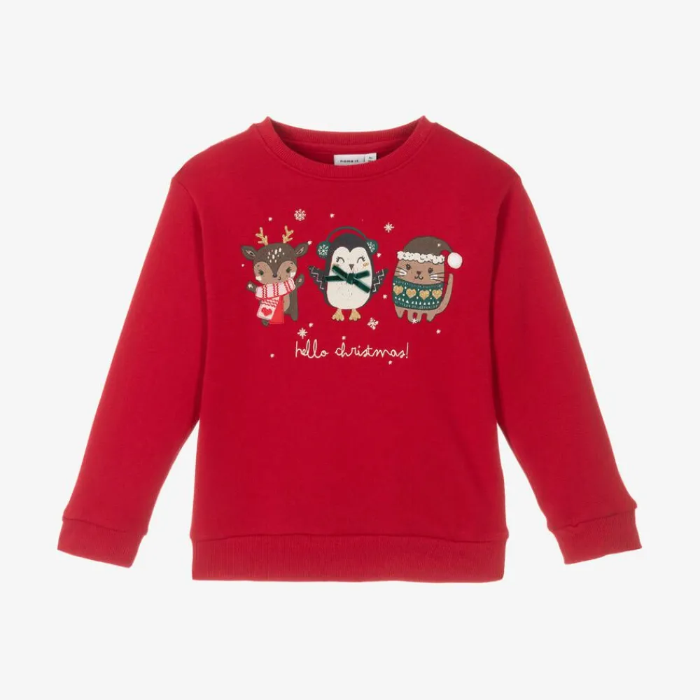 NAME IT Tops*Girls Red Cotton Festive Sweatshirt