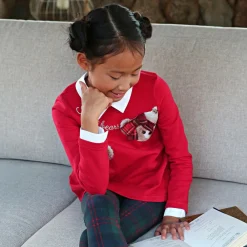 Balloon Chic Tops*Girls Red Cotton Teddy Bear Top