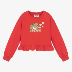 Moschino Kid-Teen Tops*Girls Red Cotton Teddy Bear Sweatshirt