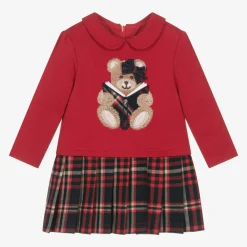Patachou Dresses*Girls Red Cotton Teddy Bear Dress