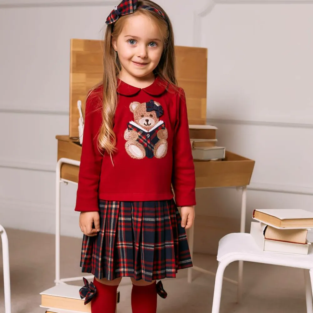 Patachou Dresses*Girls Red Cotton Teddy Bear Dress
