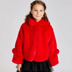 Bowtique London Coats & Jackets*Girls Red Faux Fur Hooded Jacket
