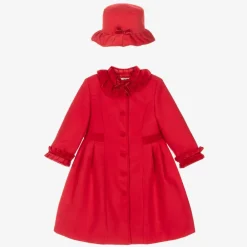 Sarah Louise Coats & Jackets*Girls Red Felted Coat & Hat Set