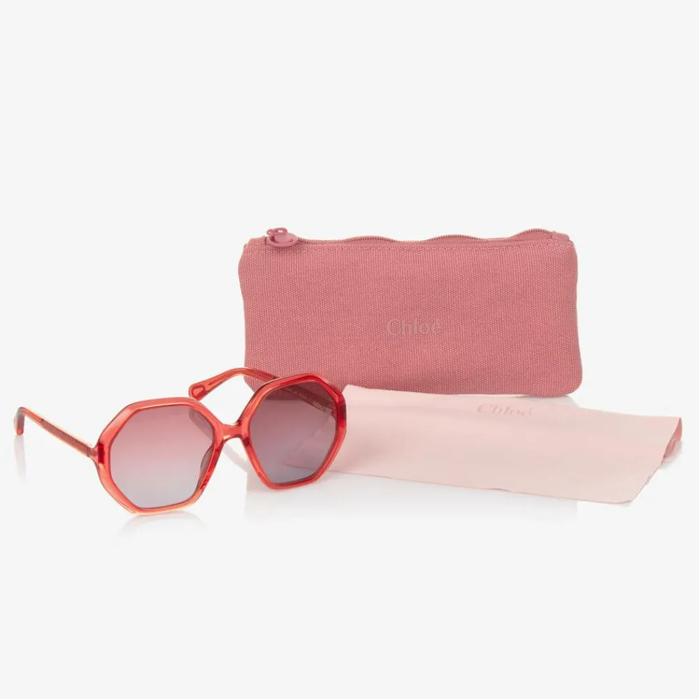 Chloé Clothing Accessories*Girls Red Hexagonal Sunglasses