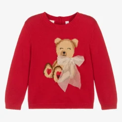 iDO Baby Tops*Girls Red Knit Teddy Bear Jumper