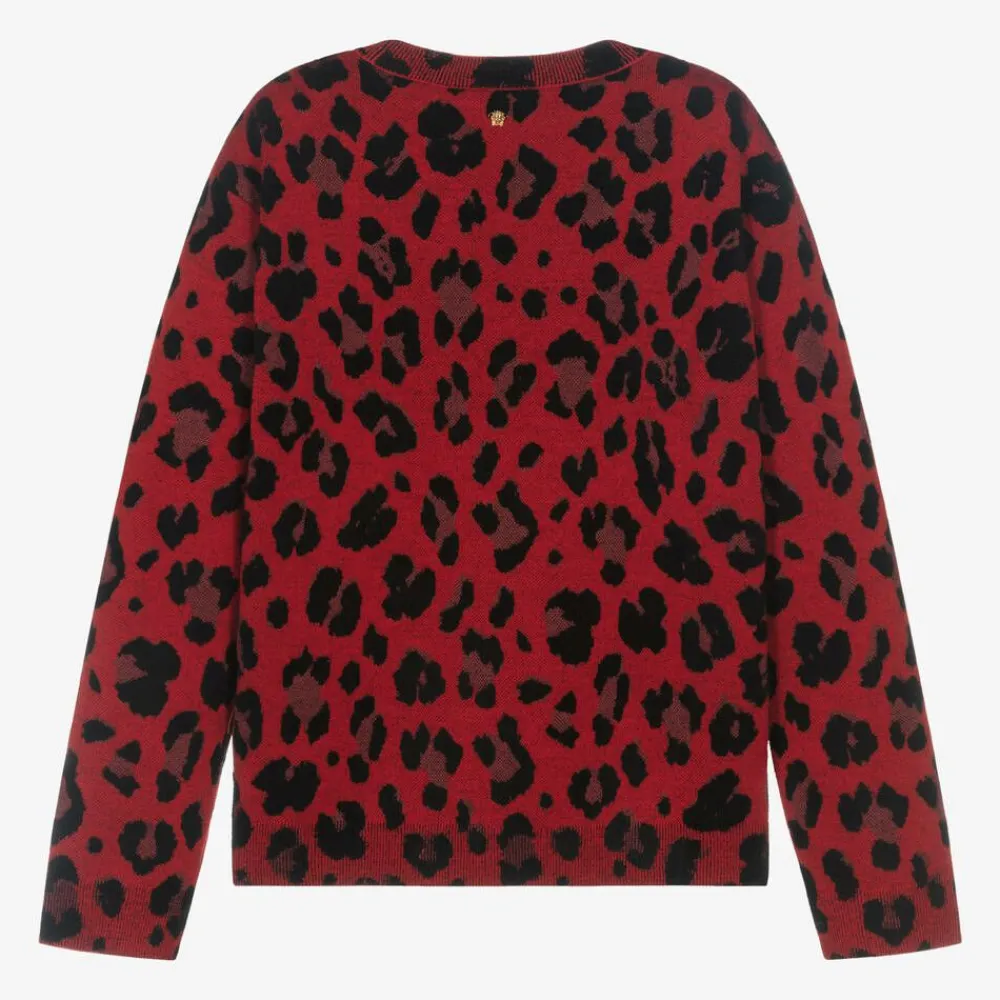 Versace Tops*Girls Red Leopard Print Wool Sweater