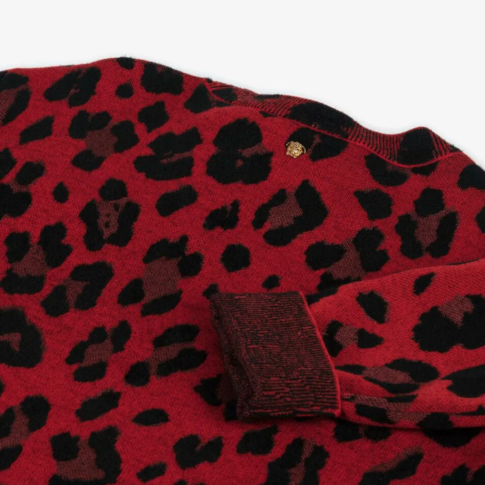 Versace Tops*Girls Red Leopard Print Wool Sweater