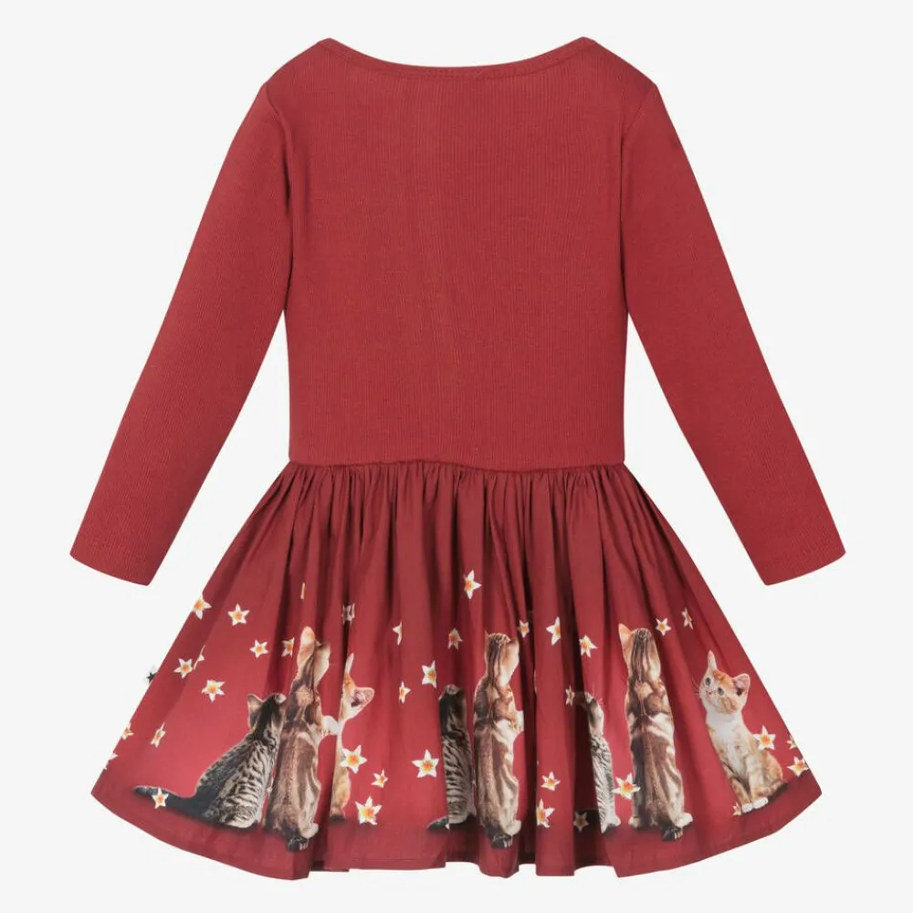 Molo Dresses*Girls Red Organic Cotton Kittens Dress