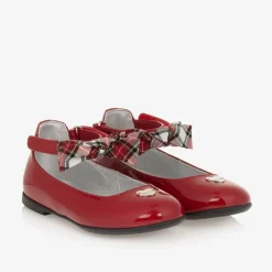 Monnalisa Pumps & Ballerinas|Pumps & Ballerinas*Girls Red Patent Leather Tartan-Bow Pumps