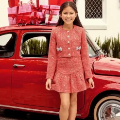 Marlo Kids Skirts*Girls Red Sequinned Tweed Skirt