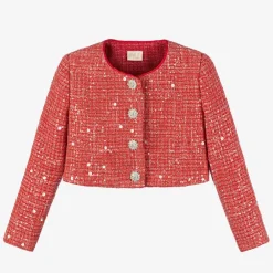 Marlo Kids Coats & Jackets*Girls Red Sequinned Tweed Jacket