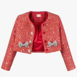 Marlo Kids Coats & Jackets*Girls Red Sequinned Tweed Jacket