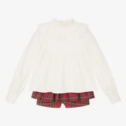Abuela Tata Outfit Sets*Girls Red Tartan Cotton Shorts Set