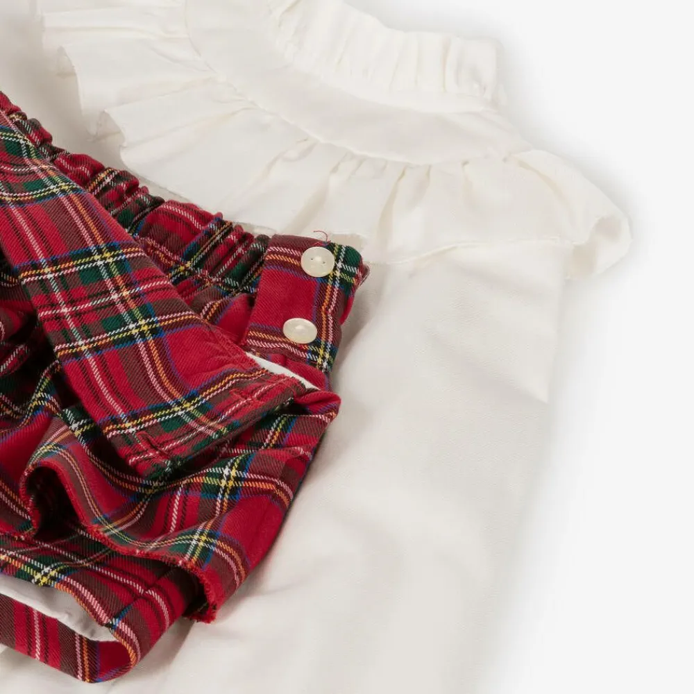 Abuela Tata Outfit Sets*Girls Red Tartan Cotton Shorts Set