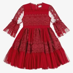 Beau KiD Dresses*Girls Red Tulle & Lace Dress