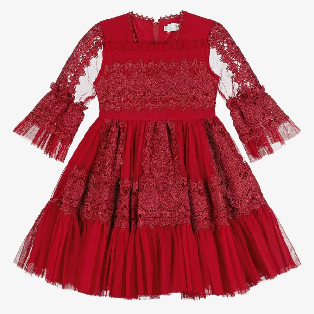 Beau KiD Dresses*Girls Red Tulle & Lace Dress