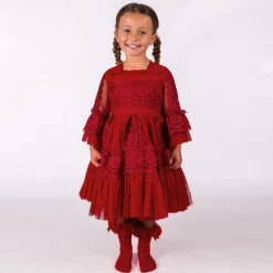 Beau KiD Dresses*Girls Red Tulle & Lace Dress