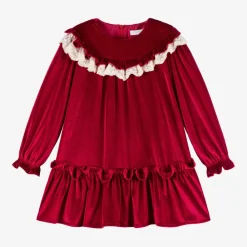 Foque Dresses*Girls Red Velour Dress