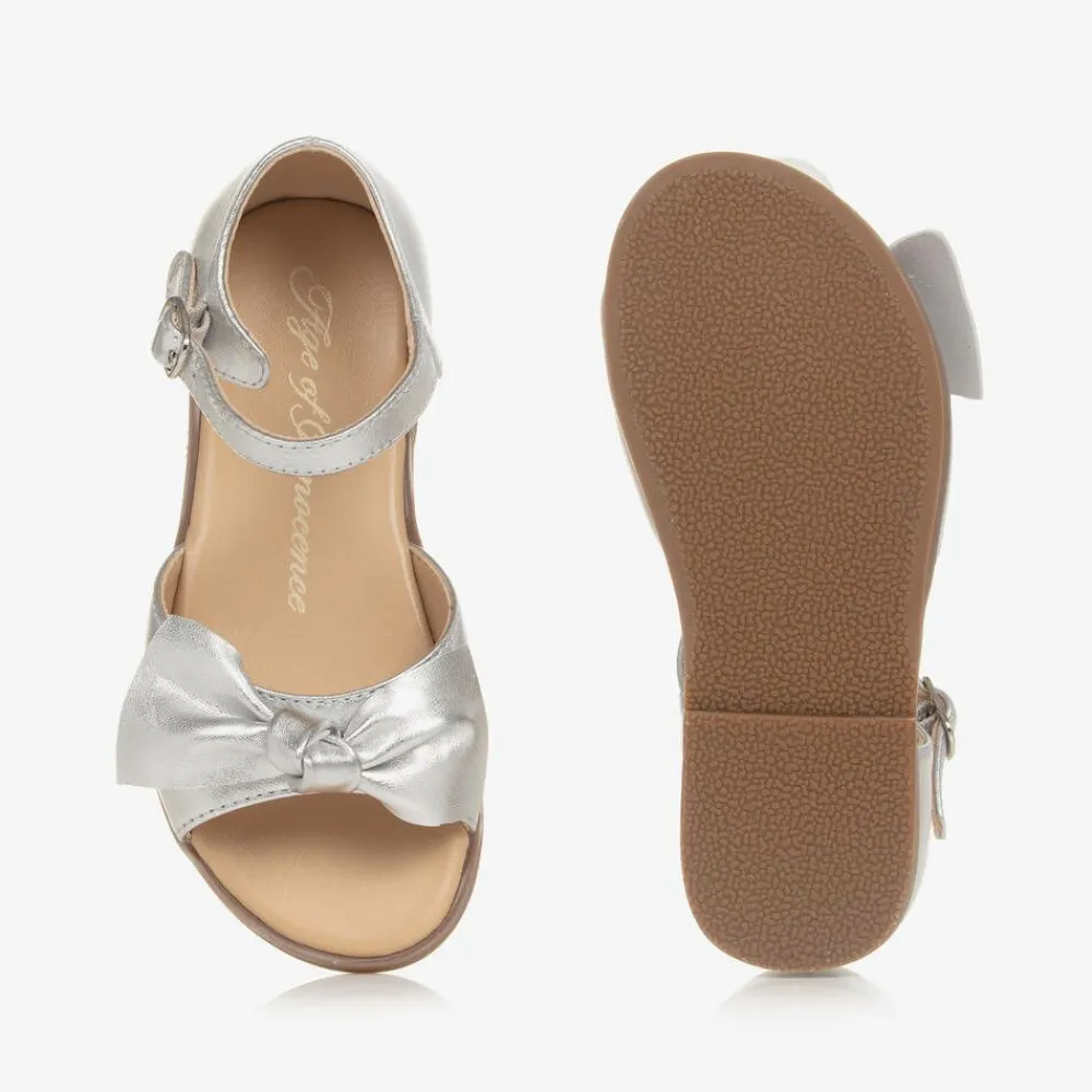 Age of Innocence Sandals|Sandals*Girls Silver Bow Leather Sandals