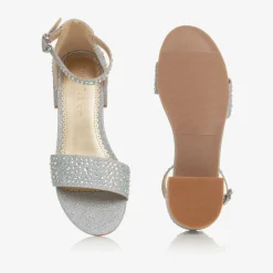 Angels Face Sandals|Sandals*Girls Diamanté Heeled Sandals Silver