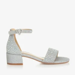 Angels Face Sandals|Sandals*Girls Diamanté Heeled Sandals Silver