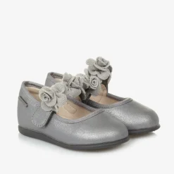 Mayoral Bar Shoes|Bar Shoes*Girls Silver Floral Bar Shoe