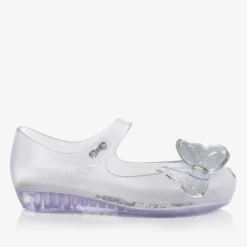 Mini Melissa Jelly Shoes|Jelly Shoes*Girls Silver Glitter Butterfly Jelly Shoes