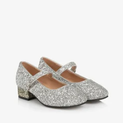 Age of Innocence Wedges & Heels|Wedges & Heels*Girls Silver Glitter Heeled Shoes