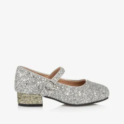 Age of Innocence Wedges & Heels|Wedges & Heels*Girls Silver Glitter Heeled Shoes