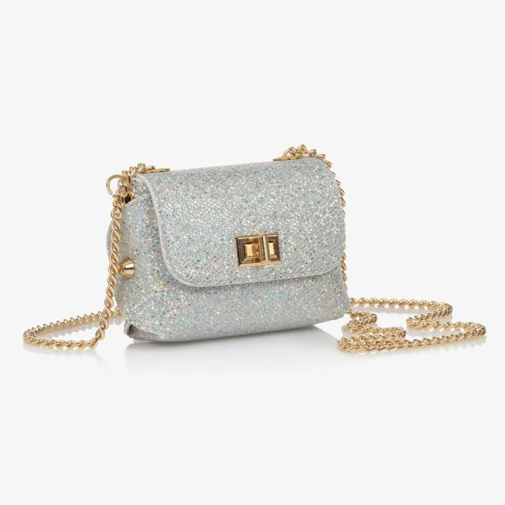 Zaccone Bags*Girls Silver Glitter Leather Bag (12cm)